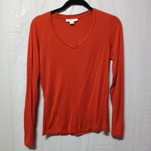 🎈4 FOR $20 Coldwater Creek Top Shirt Burnt Orange V-Neck Long Sleeve Sz S